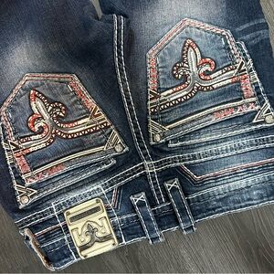 Rock Revival Dark Blue Jeans with Red Stitching